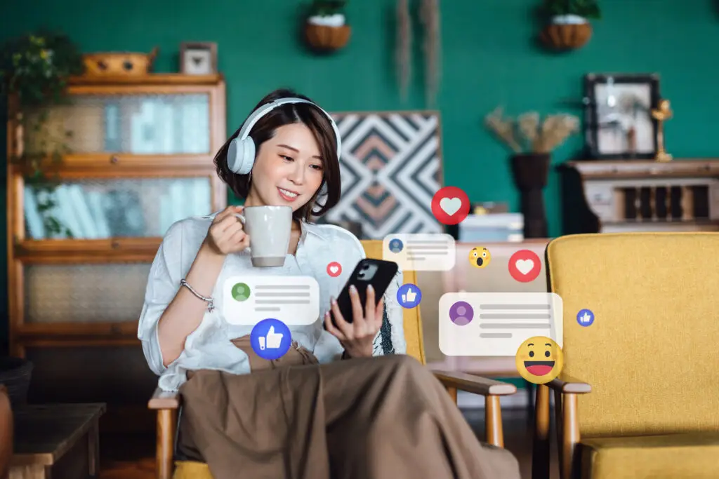 Young woman happy to have invested in Filla Life Media's Social Media services.